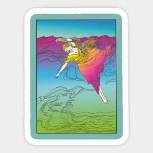 Drowning girl (pink on aqua) Sticker